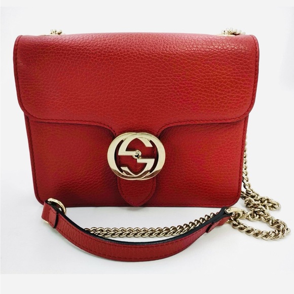 Gucci Handbags - Gucci GG Interlocking G Red Leather Crossbody Shoulder Bag